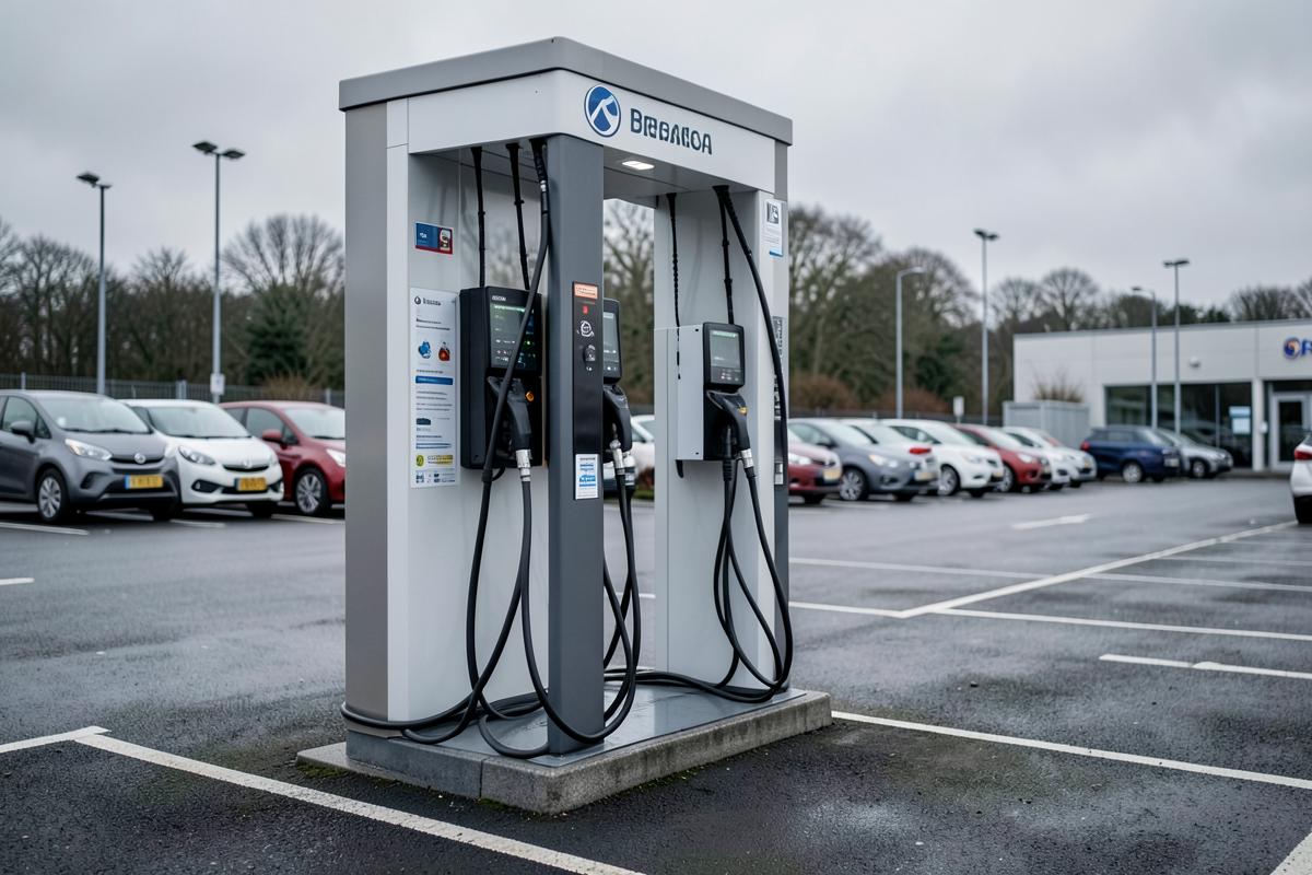 Rapid EV charging units installed in a car park